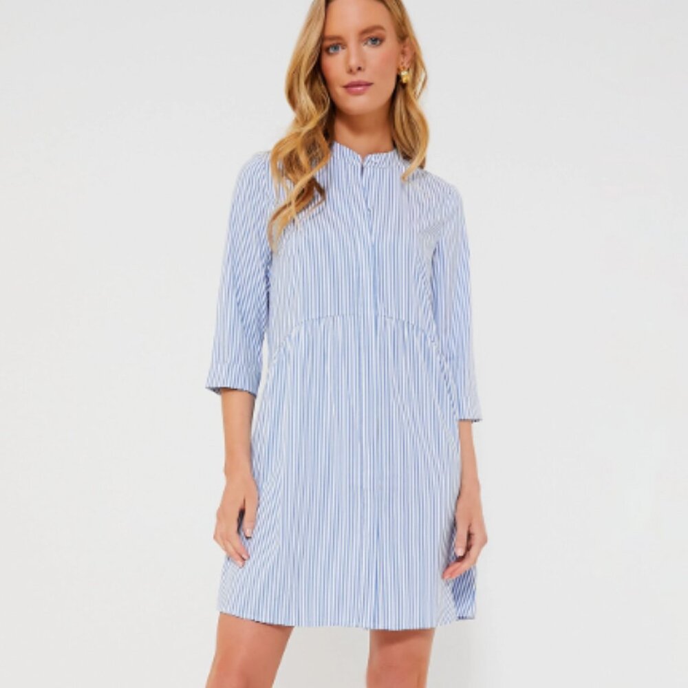 Tuckernuck Blue and White Striped Mini Shirt Dress